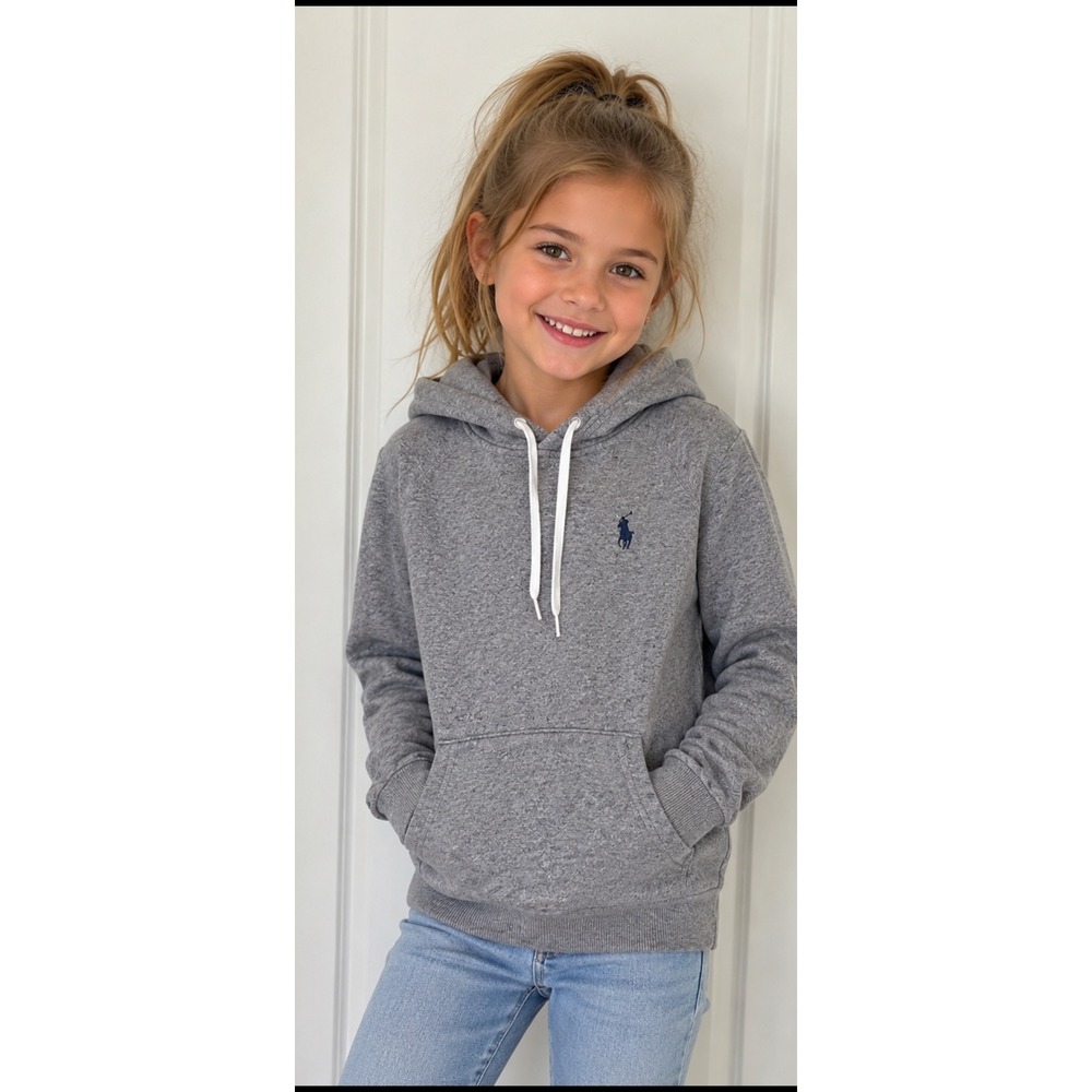 Polo Ralph Lauren Kids Heather Gray Pullover Hoodie Sweatshirt Pony Logo Size S
